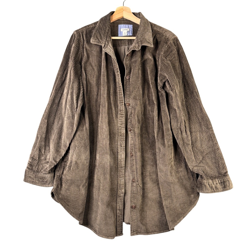 LL Bean Womens XL Brown Comfort Corduroy Shirt Long Sleeve Button Up 516062